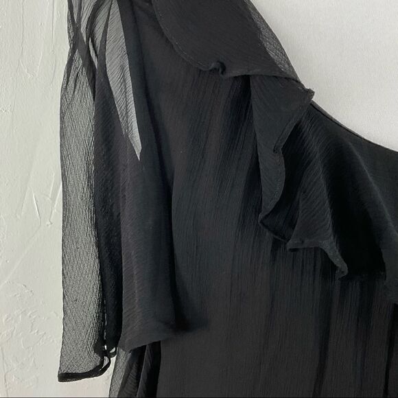 Milly Black Ruffle Silk Gauze Layered Shift Dress 2 - Picture 2 of 7